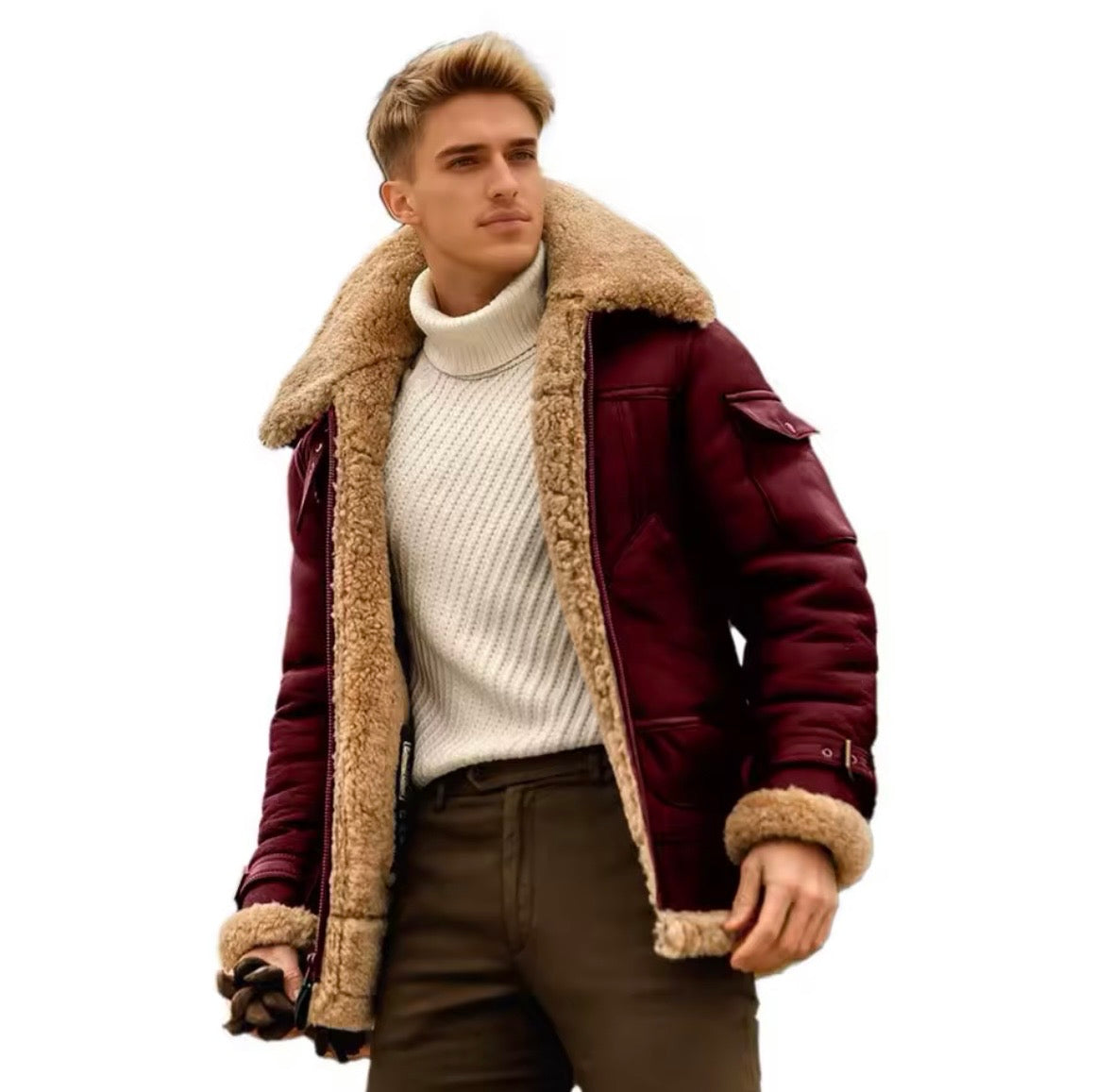 Men's Pilot Jacket Men Fleece Coats Plus Size Winter Faux Fur Lapel Collar Leather Bomber Jacket Warm