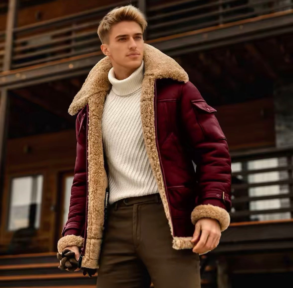 Men's Pilot Jacket Men Fleece Coats Plus Size Winter Faux Fur Lapel Collar Leather Bomber Jacket Warm